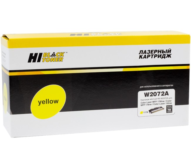 Тонер-картридж Hi-Black (HB-W2072A) для HP CL 150a/150nw/MFP178nw/179fnw, 117A, Y, 0,7K Тонер-картридж Hi-Black (HB-W2072A) для HP CL 150a/150nw/MFP178nw/179fnw, 117A, Y, 0,7K