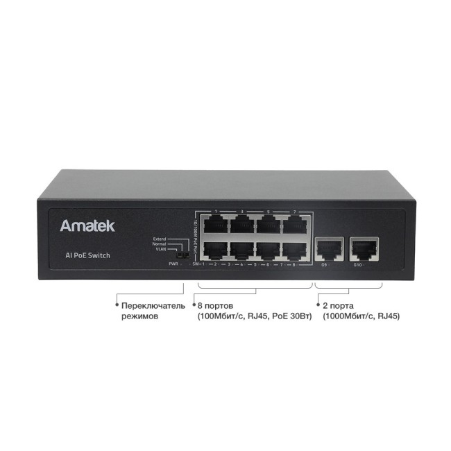 AN-S10P8F - 10-портовый 100/1000 Мбит/с коммутатор с PoE до 120Вт AN-S10P8F - 10-портовый 100/1000 Мбит/с коммутатор с PoE до 120Вт