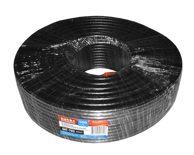 Кабель коаксиальный SAT-703, 75 Ом (CU, оплетка 48 нитей TnCCA), черный, наружный (30м) NETKO Optima Кабель коаксиальный SAT-703, 75 Ом (CU, оплетка 48 нитей TnCCA), черный, наружный (30м) NETKO Optima