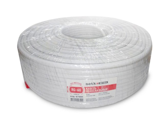 Кабель коаксиальный RG-6U, 75 Ом (CCA, оплетка 32 нити AL), белый (10м) NETKO Optima Кабель коаксиальный RG-6U, 75 Ом (CCA, оплетка 32 нити AL), белый (10м) NETKO Optima