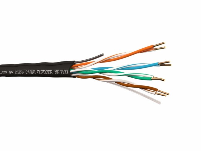 Кабель U/UTP4 cat.5e, 4 пары 24 AWG BC, одножильный, не экранированный, для наружных работ с проволочным тросом, FLUKE TEST, NETKO Expert 40м Кабель U/UTP4 cat.5e, 4 пары 24 AWG BC, одножильный, не экранированный, для наружных работ с проволочным тросом, FLUKE TEST, NETKO Expert 40м