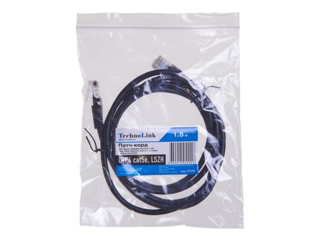 Патч-корд Technolink UTP4 cat 5e, ВС, LSZH, черный, литой коннектор Патч-корд Technolink UTP4 cat 5e, ВС, LSZH, черный, литой коннектор