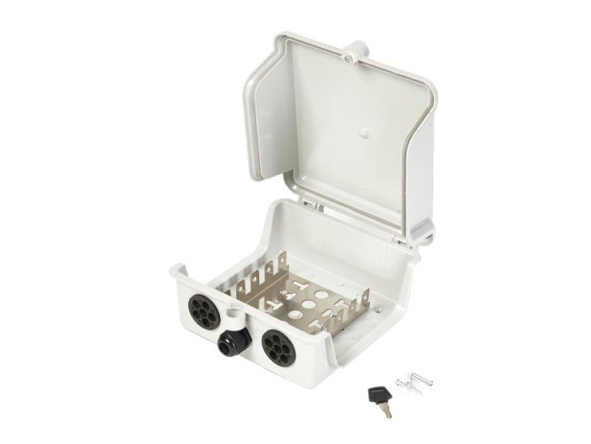 Коробка распределительная на 5 плинтов с цанг-зажимом, наружная (В22,7см*Г8,5см*Ш19,5см), пластиковая, замок Коробка распределительная на 5 плинтов с цанг-зажимом, наружная (В22,7см*Г8,5см*Ш19,5см), пластиковая, замок