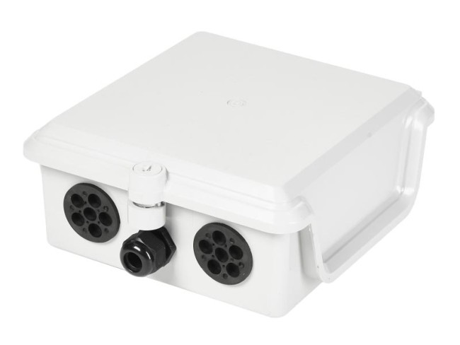 Коробка распределительная на 5 плинтов с цанг-зажимом, наружная (В22,7см*Г8,5см*Ш19,5см), пластиковая, замок Коробка распределительная на 5 плинтов с цанг-зажимом, наружная (В22,7см*Г8,5см*Ш19,5см), пластиковая, замок