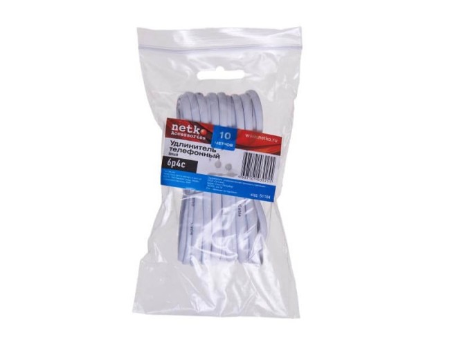 Удлинитель телефонный (6р4с) 10 метров / белый NETKO Optima 2шт Удлинитель телефонный (6р4с) 10 метров / белый NETKO Optima 2шт