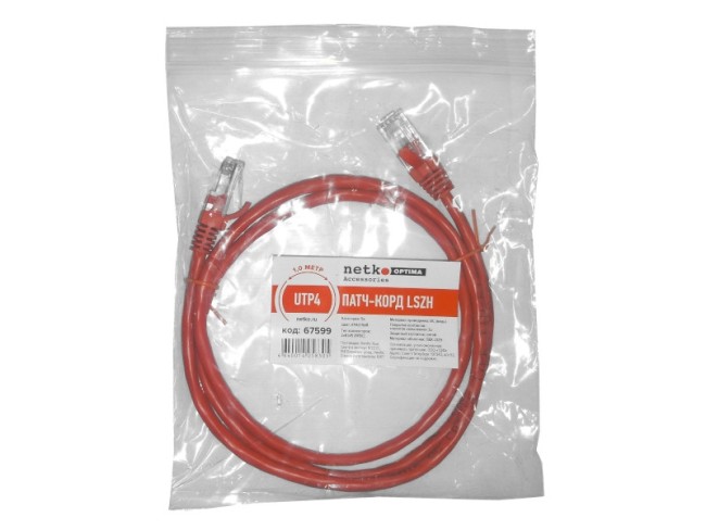 Патч-корд UTP4 cat 5e, ВС, LSZH, красный, литой коннектор NETKO Optima 20 шт Патч-корд UTP4 cat 5e, ВС, LSZH, красный, литой коннектор NETKO Optima 20 шт