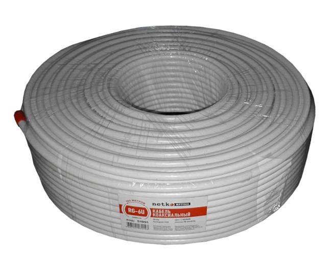 Кабель коаксиальный RG-6U, 75 Ом (CCS, оплетка 48 нитей AL), белый (10м) NETKO Optima Кабель коаксиальный RG-6U, 75 Ом (CCS, оплетка 48 нитей AL), белый (10м) NETKO Optima