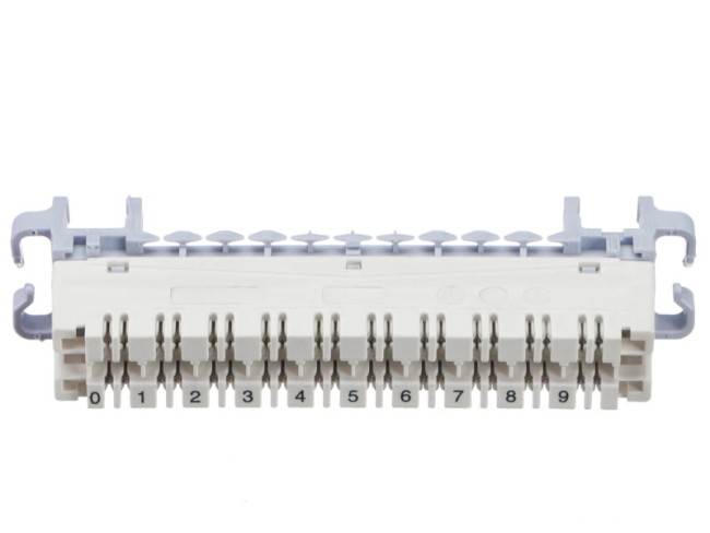 Плинт ТК с нормально замкнутыми контактами, PBT, 10 пар, cat,5e, металлические контакты, универсальный, нумерация (0-9), бело-серый NETKO Optima Плинт ТК с нормально замкнутыми контактами, PBT, 10 пар, cat,5e, металлические контакты, универсальный, нумерация (0-9), бело-серый NETKO Optima