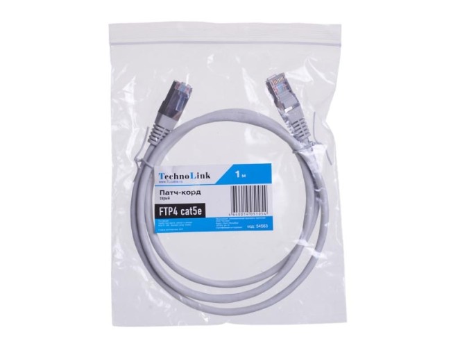 Патч-корд Technolink FTP4 cat.5е, BC, серый, литой коннектор Патч-корд Technolink FTP4 cat.5е, BC, серый, литой коннектор