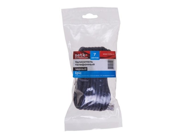 Удлинитель телефонный (6р4с) 7 метров / черный NETKO Optima 10шт Удлинитель телефонный (6р4с) 7 метров / черный NETKO Optima 10шт