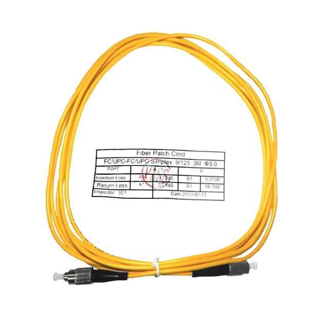 Патч-корд оптический соединительный FC-FC/UPC SM Simplex 3.0мм 9/125, 5 шт