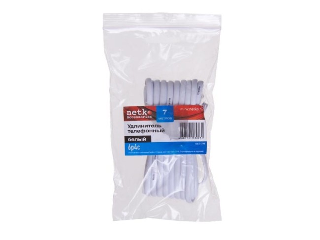 Удлинитель телефонный (6р4с) 7 метров / белый NETKO Optima 5шт Удлинитель телефонный (6р4с) 7 метров / белый NETKO Optima 5шт