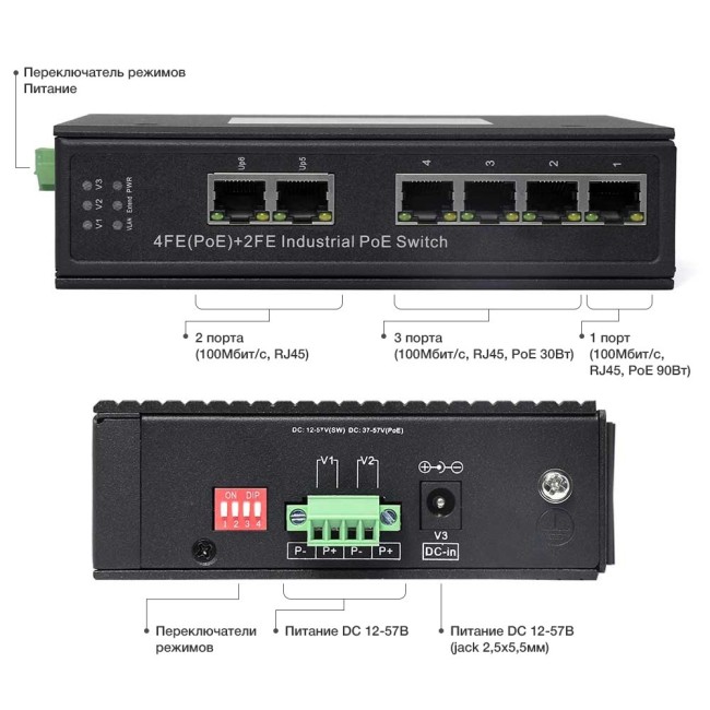 AN-SX6P4A - промышленный 6-портовый коммутатор с HiPoE до 180Вт AN-SX6P4A - промышленный 6-портовый коммутатор с HiPoE до 180Вт