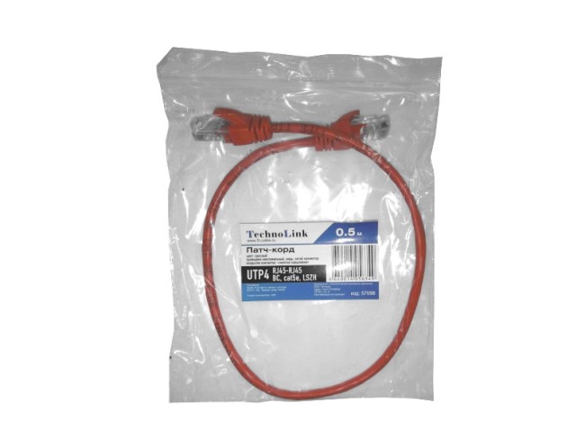 Патч-корд Technolink UTP4 cat 5e, ВС, LSZH, красный, литой коннектор