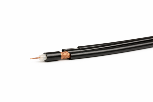 Кабель коаксиальный RG-59 B/U OUTDOOR, 75 Ом, экран 112%, с тросом, черный, 150 м