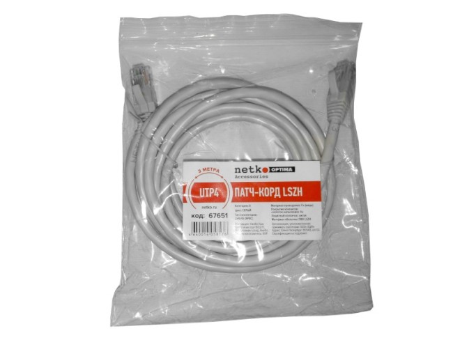 Патч-корд UTP4 rj45-rj45, cat.6, BC, LSZH, серый, литой коннектор NETKO Optima 10 шт Патч-корд UTP4 rj45-rj45, cat.6, BC, LSZH, серый, литой коннектор NETKO Optima 10 шт