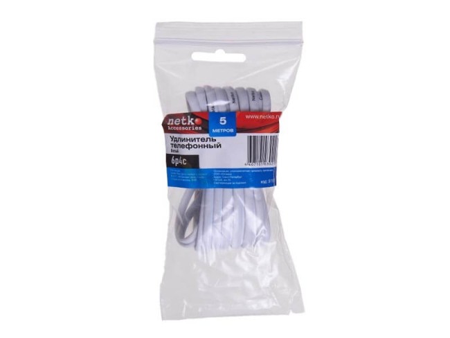 Удлинитель телефонный (6р4с) 5 метров / белый NETKO Optima 5шт Удлинитель телефонный (6р4с) 5 метров / белый NETKO Optima 5шт