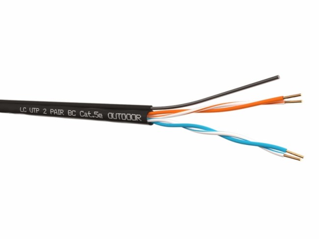 Кабель LC UTP2 cat.5е, одножильный, Cu, для наружных работ с проволочным тросом 100м Кабель LC UTP2 cat.5е, одножильный, Cu, для наружных работ с проволочным тросом 100м