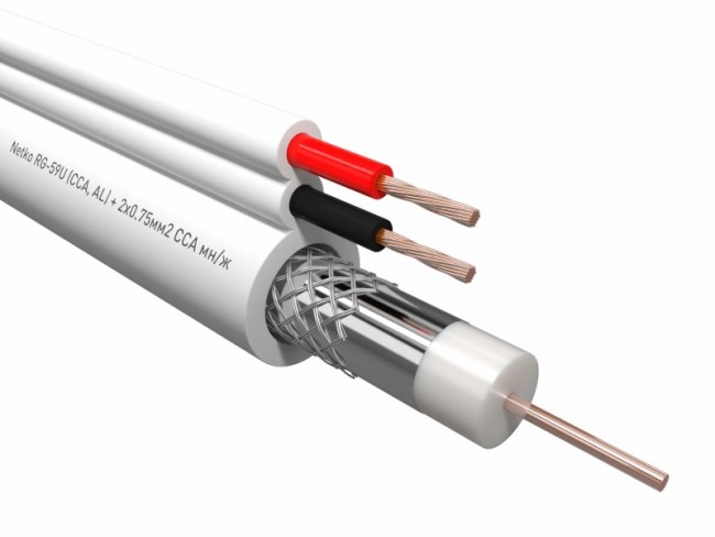 Кабель коаксиальный Netko RG-59U, 75 Ом (CCA, оплетка 32 нити AL) + кабель питания 2x0.75мм2 (CCA, многожильный), аналог КВОС, белый (30м) Кабель коаксиальный Netko RG-59U, 75 Ом (CCA, оплетка 32 нити AL) + кабель питания 2x0.75мм2 (CCA, многожильный), аналог КВОС, белый (30м)