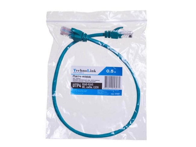 Патч-корд Technolink UTP4 cat 5e, ВС, LSZH, зеленый, литой коннектор 10 шт