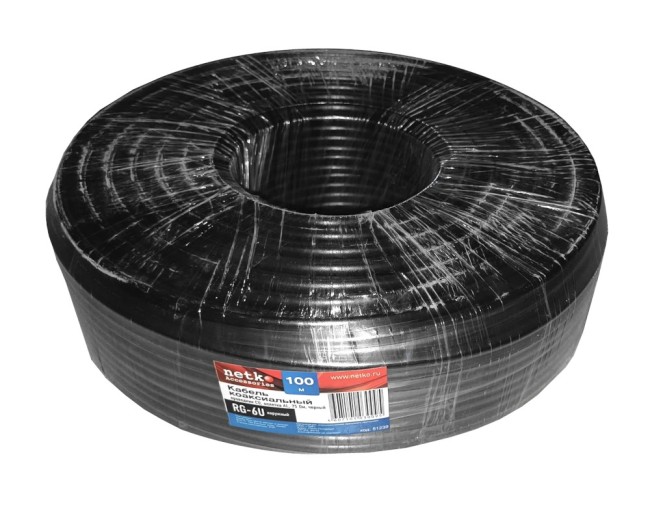 Кабель коаксиальный RG-6U, 75 Ом (CU, оплетка 32 нити AL), наружный, черный (50м) NETKO Optima Кабель коаксиальный RG-6U, 75 Ом (CU, оплетка 32 нити AL), наружный, черный (50м) NETKO Optima