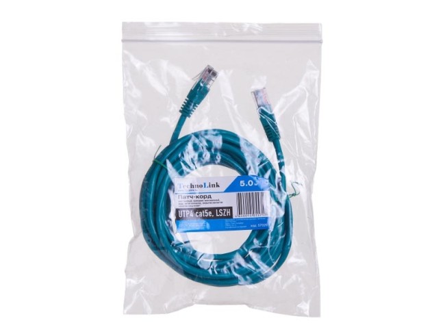 Патч-корд Technolink UTP4 cat 5e, ВС, LSZH, зеленый, литой коннектор Патч-корд Technolink UTP4 cat 5e, ВС, LSZH, зеленый, литой коннектор