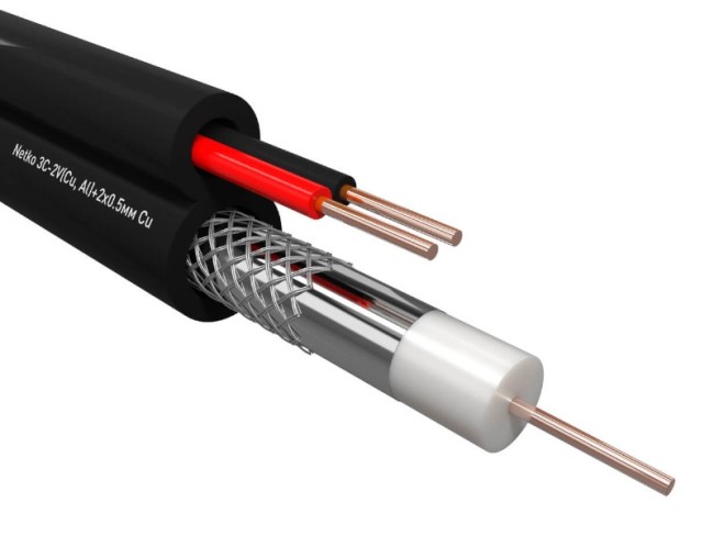 Кабель коаксиальный Netko 3C-2V, 75 Ом (CU, оплетка 32 нити AL) + кабель питания 2x0.5мм (CU, одножильный), аналог ККСП, наружный, черный (20м) Кабель коаксиальный Netko 3C-2V, 75 Ом (CU, оплетка 32 нити AL) + кабель питания 2x0.5мм (CU, одножильный), аналог ККСП, наружный, черный (20м)