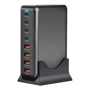 Зарядная станция (YMX-320W) с 4 Type-C и 4 USB портами, общая мощность 320 ватт, серый металлик