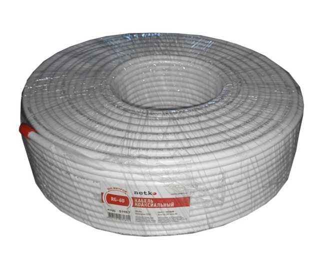 Кабель коаксиальный RG-6U, 75 Ом (CCS, оплетка 32 нити AL), белый (5м) NETKO Optima Кабель коаксиальный RG-6U, 75 Ом (CCS, оплетка 32 нити AL), белый (5м) NETKO Optima