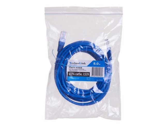 Патч-корд Technolink UTP4 cat 5e, ВС, LSZH, синий, литой коннектор Патч-корд Technolink UTP4 cat 5e, ВС, LSZH, синий, литой коннектор