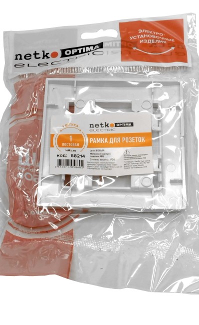 Рамка 1-постовая, пластик, IP20, цвет белый NETKO Optima Electric Рамка 1-постовая, пластик, IP20, цвет белый NETKO Optima Electric