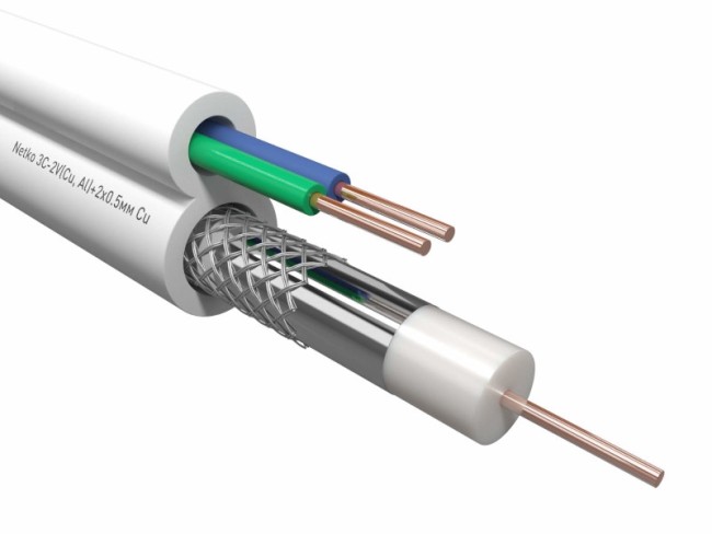 Кабель коаксиальный Netko 3C-2V, 75 Ом (CU, оплетка 32 нити AL) + кабель питания 2x0.5мм (CU, одножильный), аналог ККСВ, белый (3м) Кабель коаксиальный Netko 3C-2V, 75 Ом (CU, оплетка 32 нити AL) + кабель питания 2x0.5мм (CU, одножильный), аналог ККСВ, белый (3м)