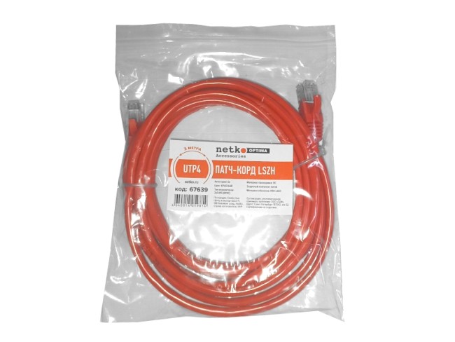Патч-корд UTP4 cat 5e, ВС, LSZH, красный, литой коннектор NETKO Optima 5 шт Патч-корд UTP4 cat 5e, ВС, LSZH, красный, литой коннектор NETKO Optima 5 шт
