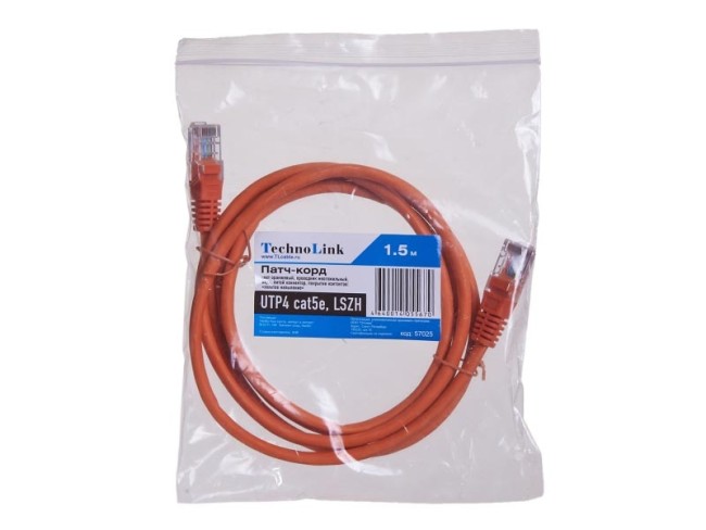 Патч-корд Technolink UTP4 cat 5e, ВС, LSZH, оранжевый, литой коннектор 20 шт Патч-корд Technolink UTP4 cat 5e, ВС, LSZH, оранжевый, литой коннектор 20 шт